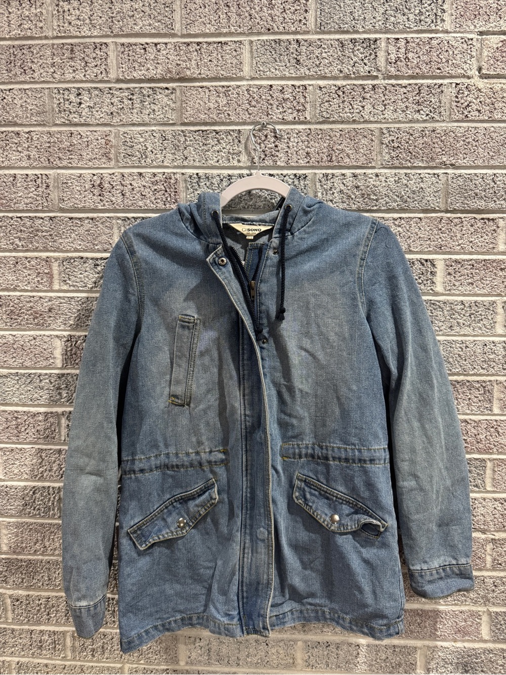 Ci Sono Faded Blue Hooded Denim Field Jacket